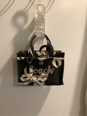 Coach Black and Cream Floral Canvas Mini Tote